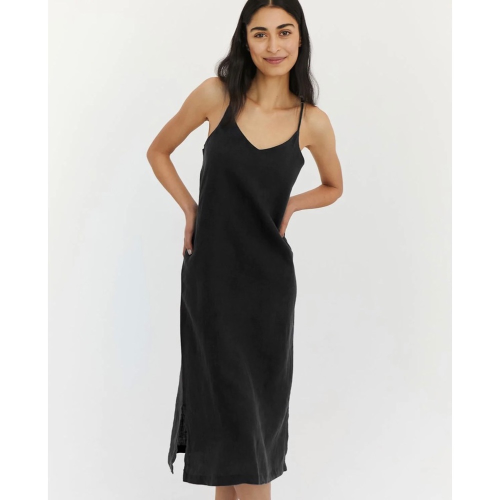 BED THREADS Charcoal Linen Midi Dress (L)